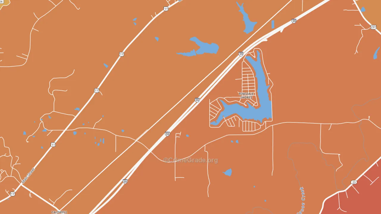 Pinedale Shores, AL Map of Drug-Related Crime Rates