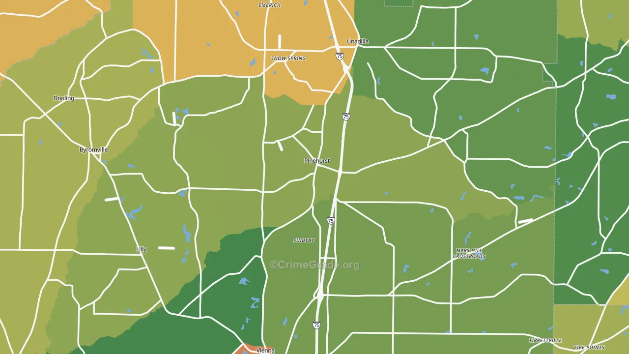 Pinehurst, GA Map of Drug-Related Crime Rates