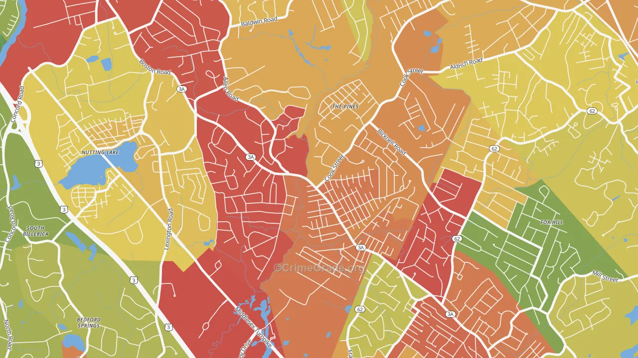 Pinehurst, MA Map of Drug-Related Crime Rates