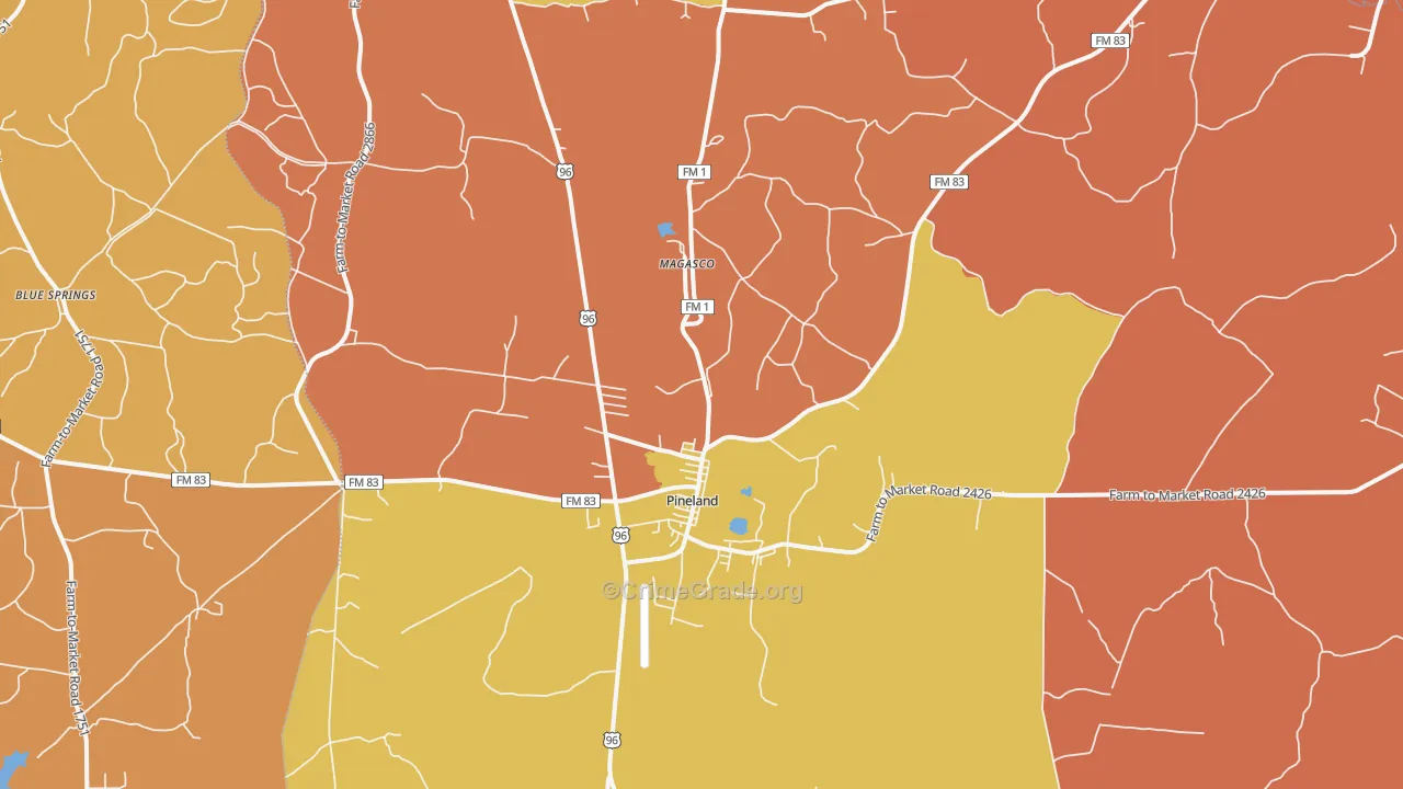 Pineland, TX Map of Drug-Related Crime Rates