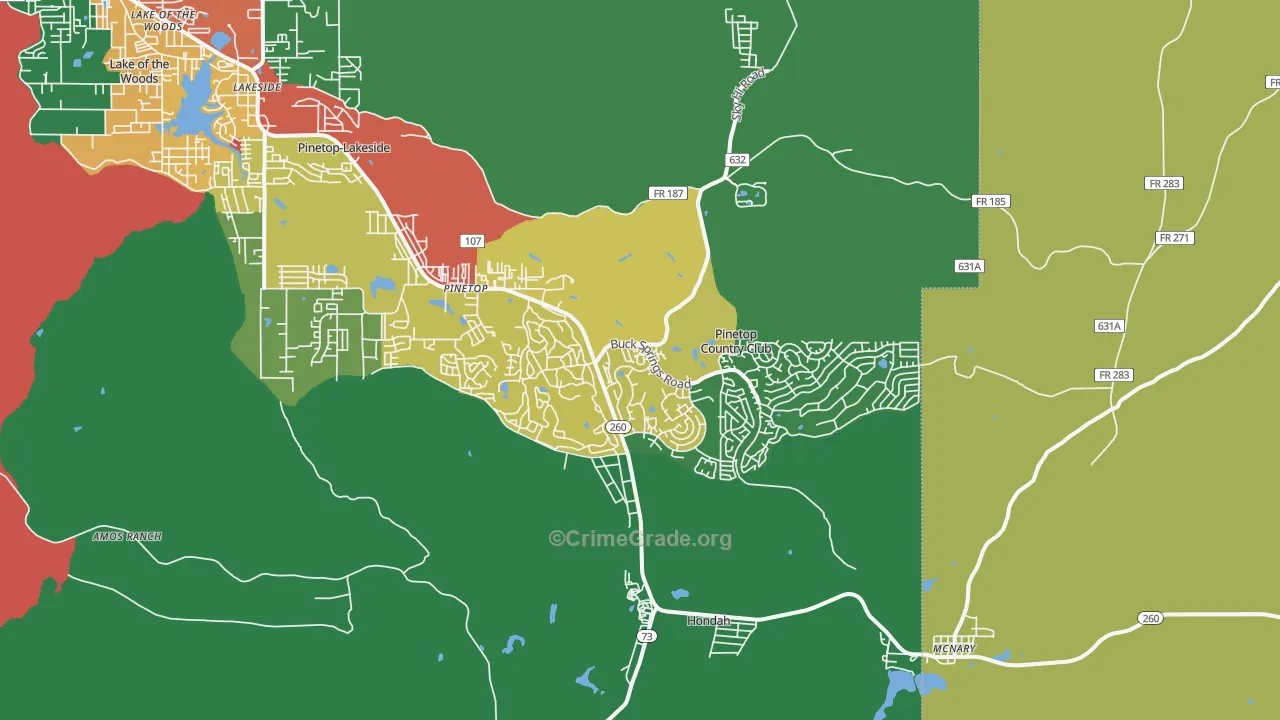 Pinetop, AZ Map of Drug-Related Crime Rates