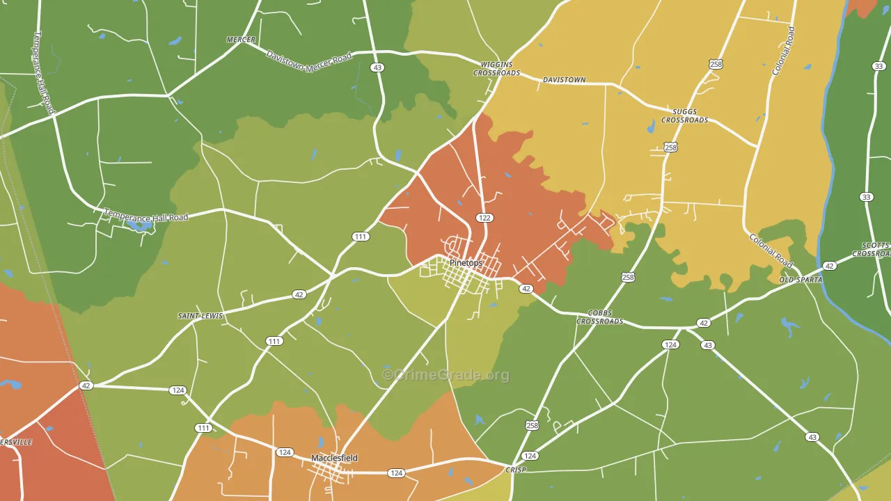Pinetops, NC Map of Drug-Related Crime Rates