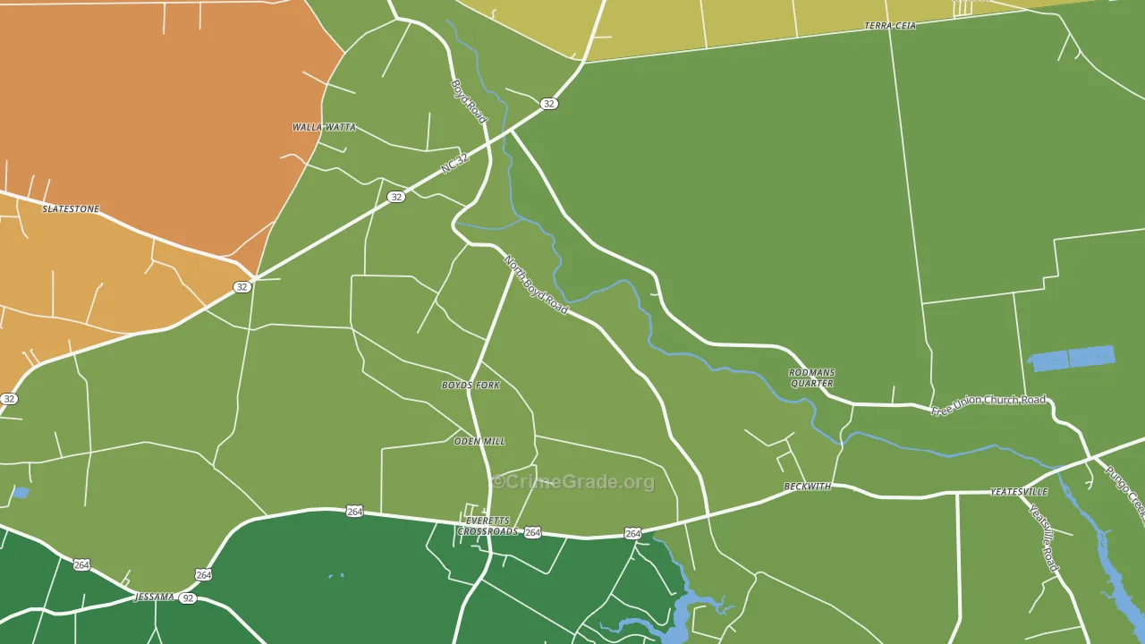 Pinetown, NC Map of Drug-Related Crime Rates