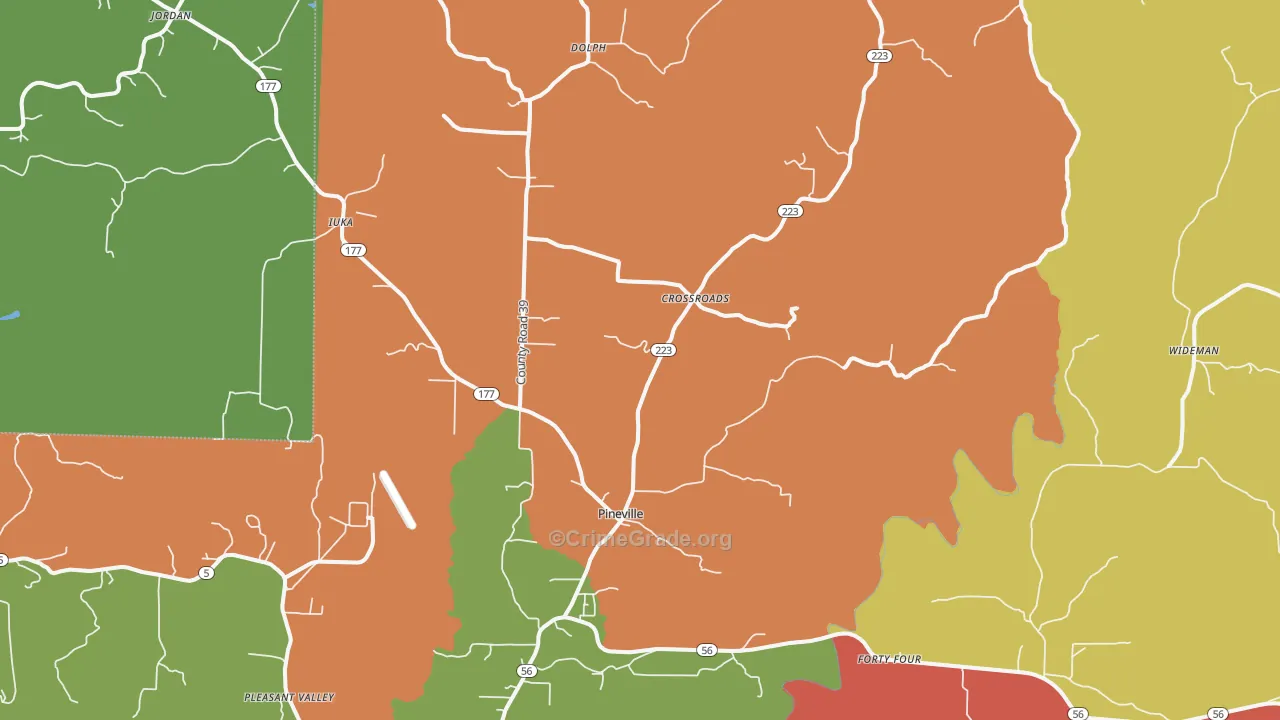 Pineville, AR Map of Drug-Related Crime Rates