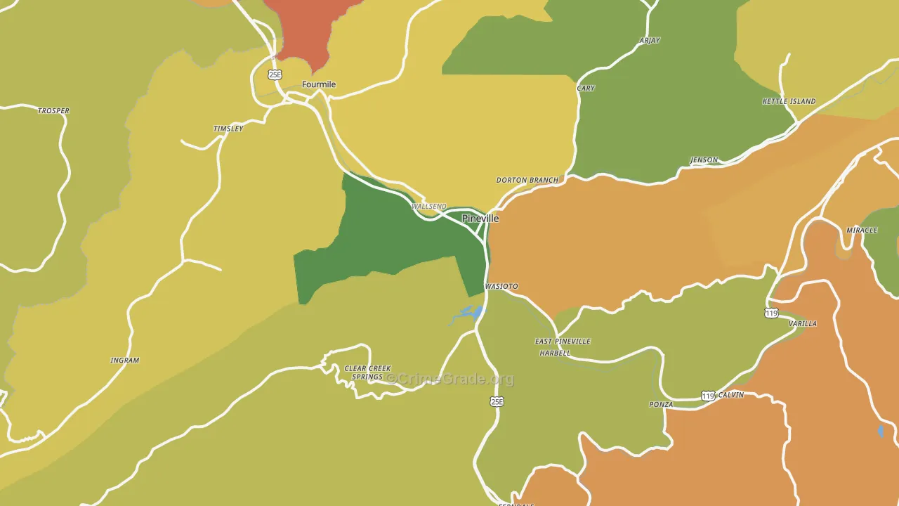 Pineville, KY Map of Drug-Related Crime Rates
