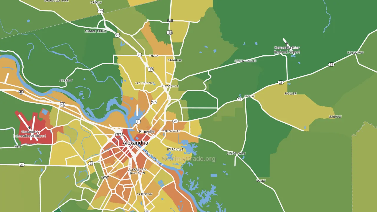 Pineville, LA Map of Drug-Related Crime Rates
