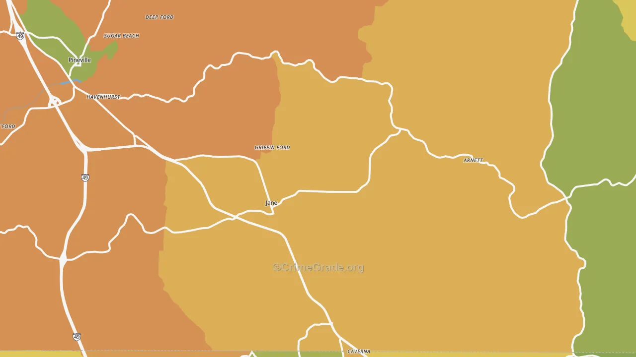 Pineville, MO Map of Drug-Related Crime Rates