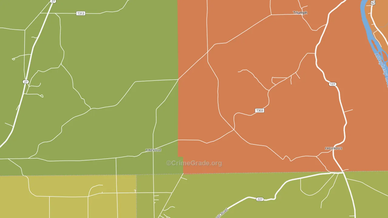Pineville, PA Map of Drug-Related Crime Rates
