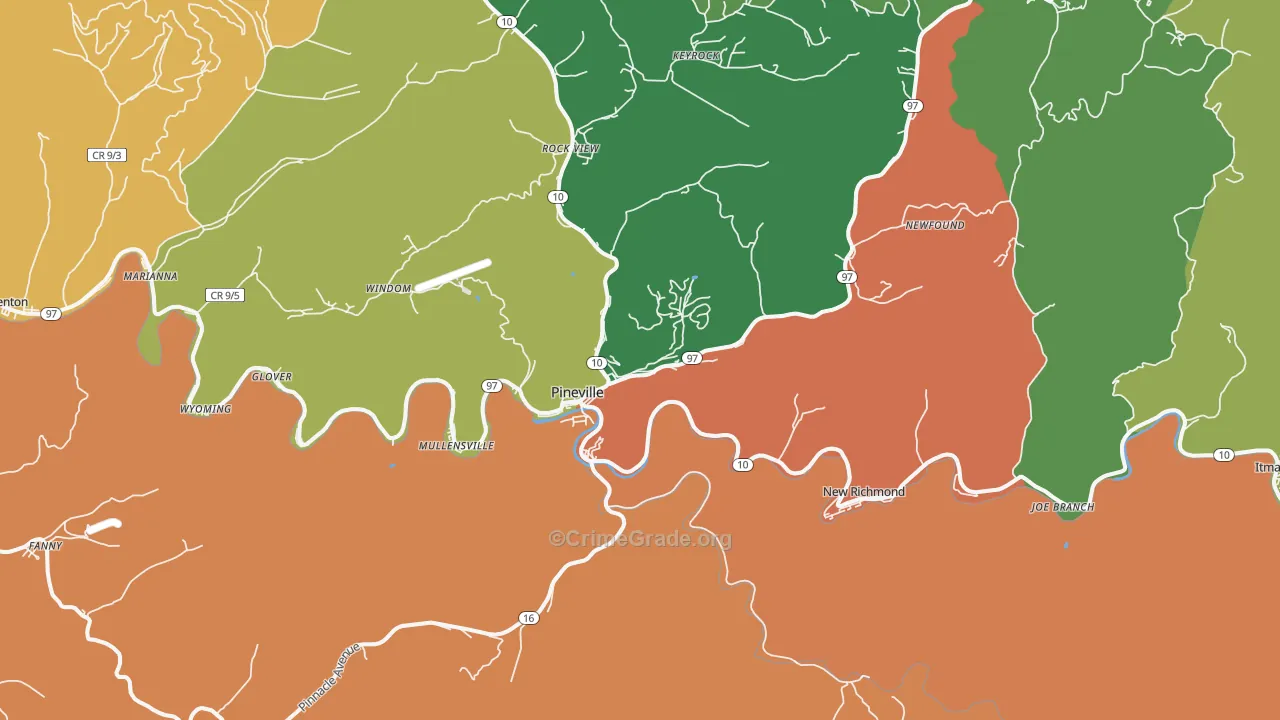 Pineville, WV Map of Drug-Related Crime Rates