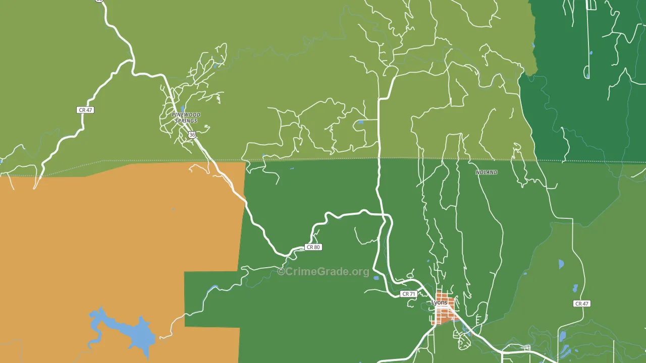 Pinewood Springs, CO Map of Drug-Related Crime Rates