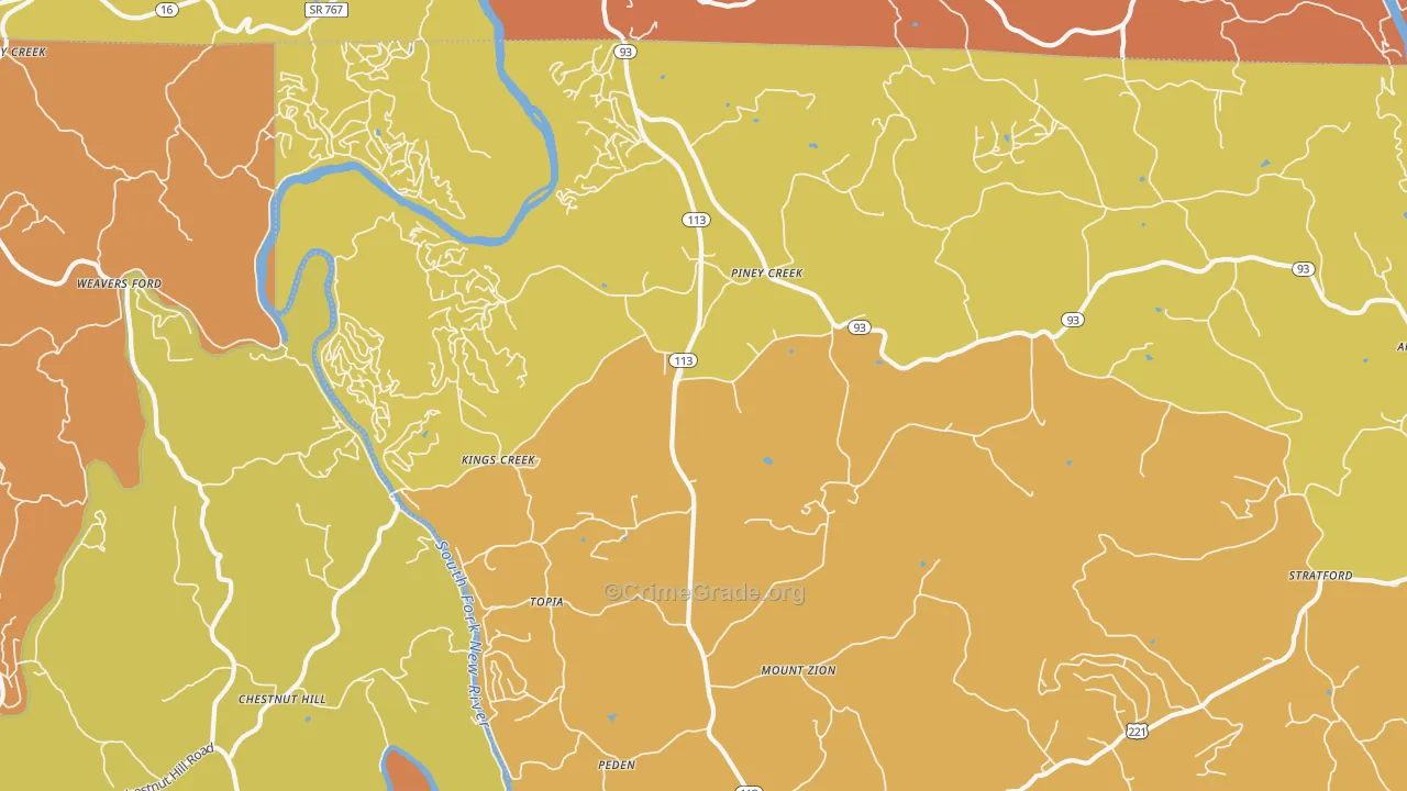 Piney Creek, NC Map of Drug-Related Crime Rates