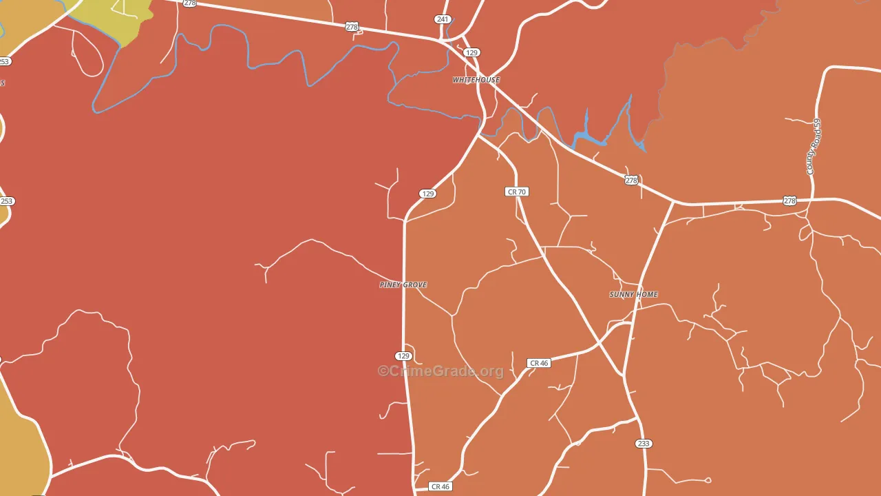Piney Grove, AL Map of Drug-Related Crime Rates