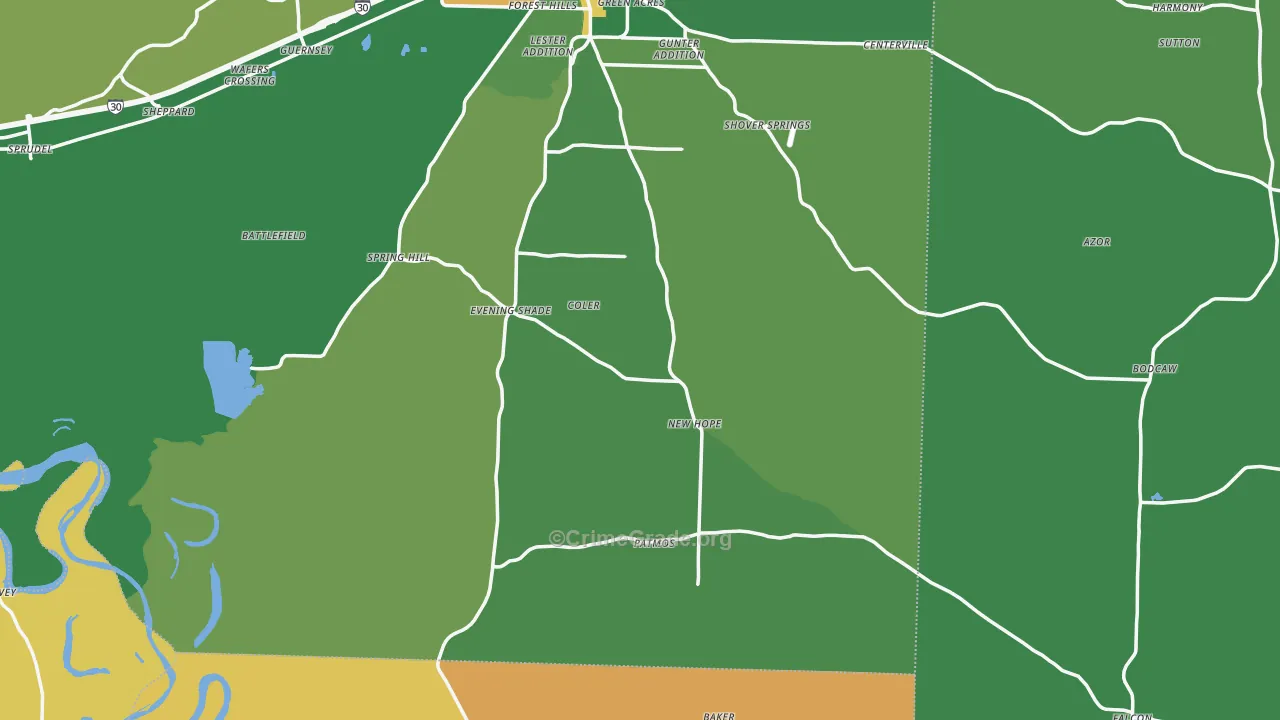 Piney Grove, AR Map of Drug-Related Crime Rates