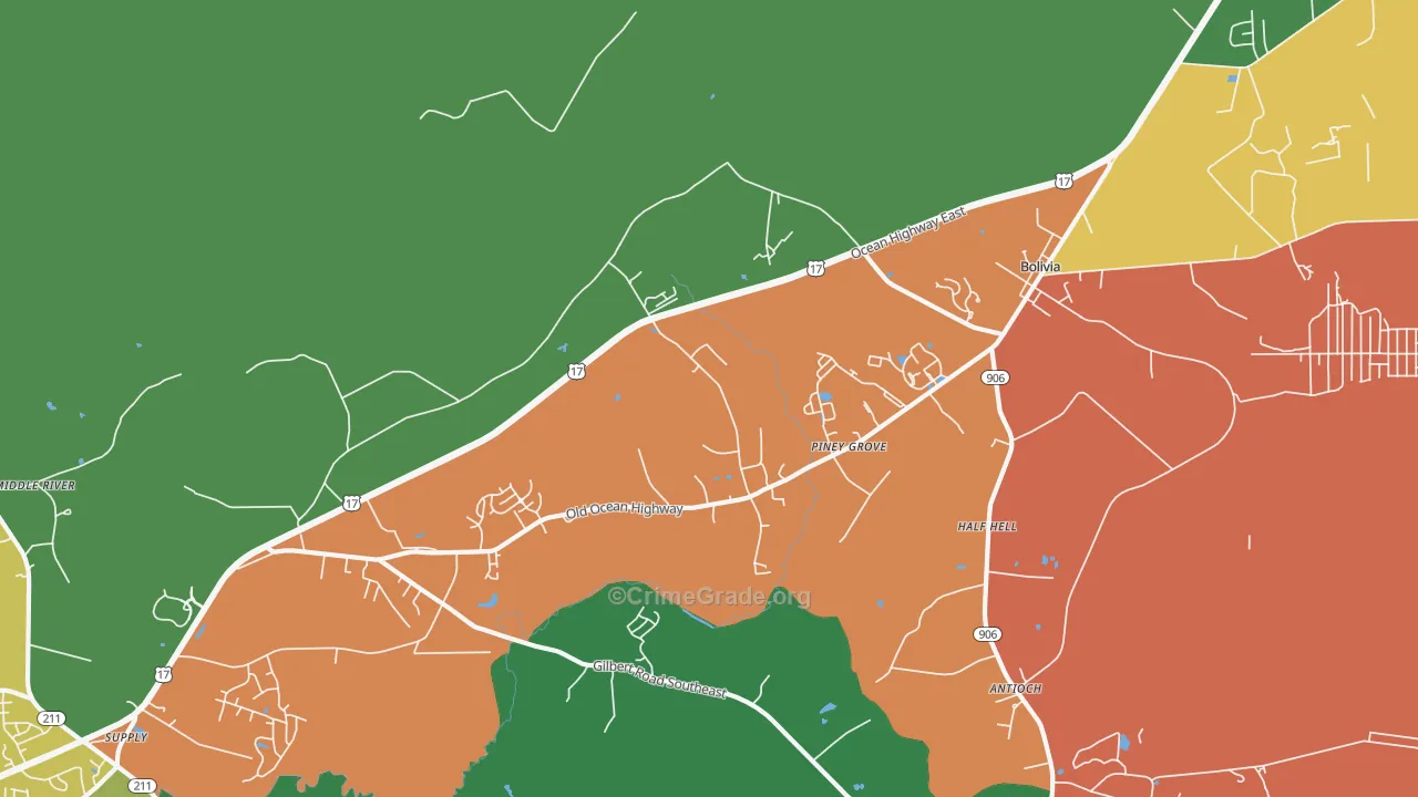 Piney Grove, NC Map of Drug-Related Crime Rates