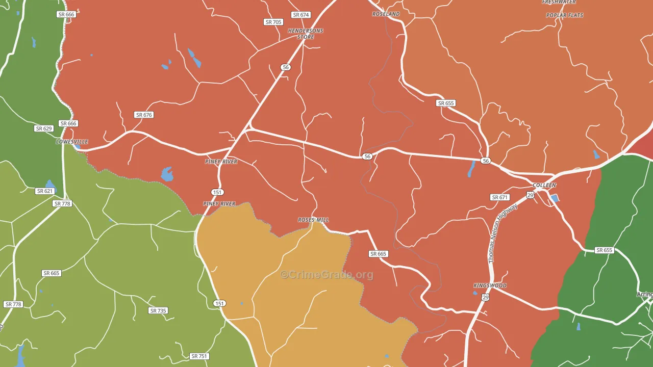 Piney River, VA Map of Drug-Related Crime Rates
