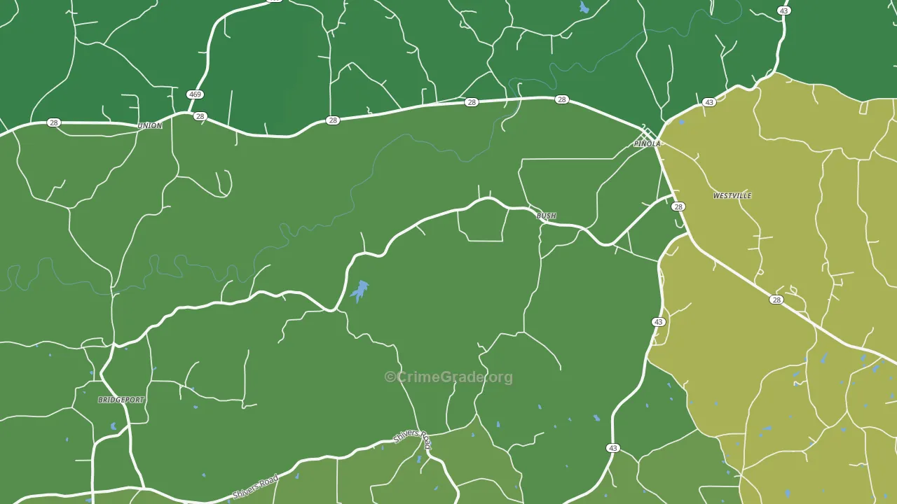 Pinola, MS Map of Drug-Related Crime Rates