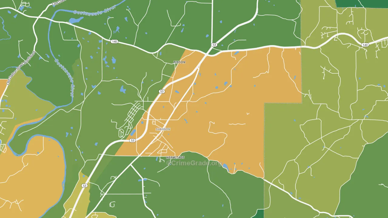 Pinson, GA Map of Drug-Related Crime Rates