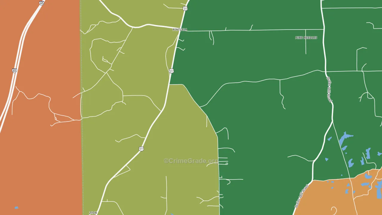 Pintlala, AL Map of Drug-Related Crime Rates