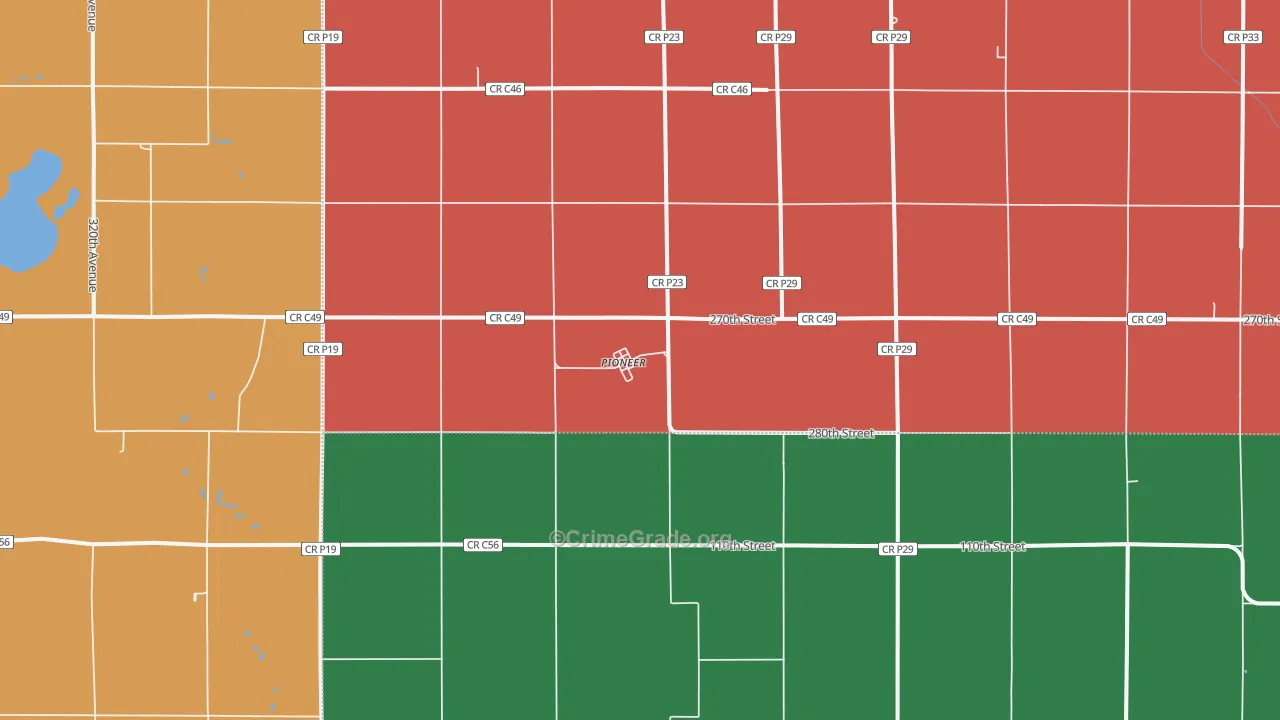 Pioneer, IA Map of Drug-Related Crime Rates