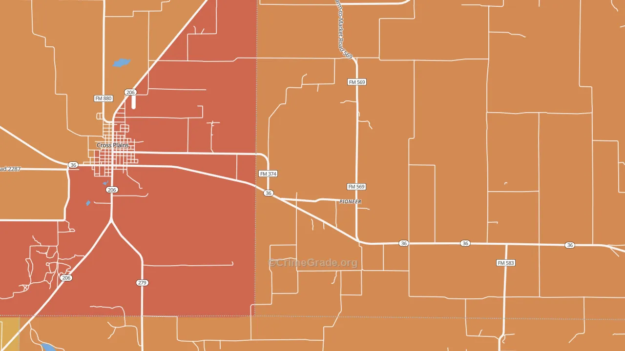 Pioneer, TX Map of Drug-Related Crime Rates