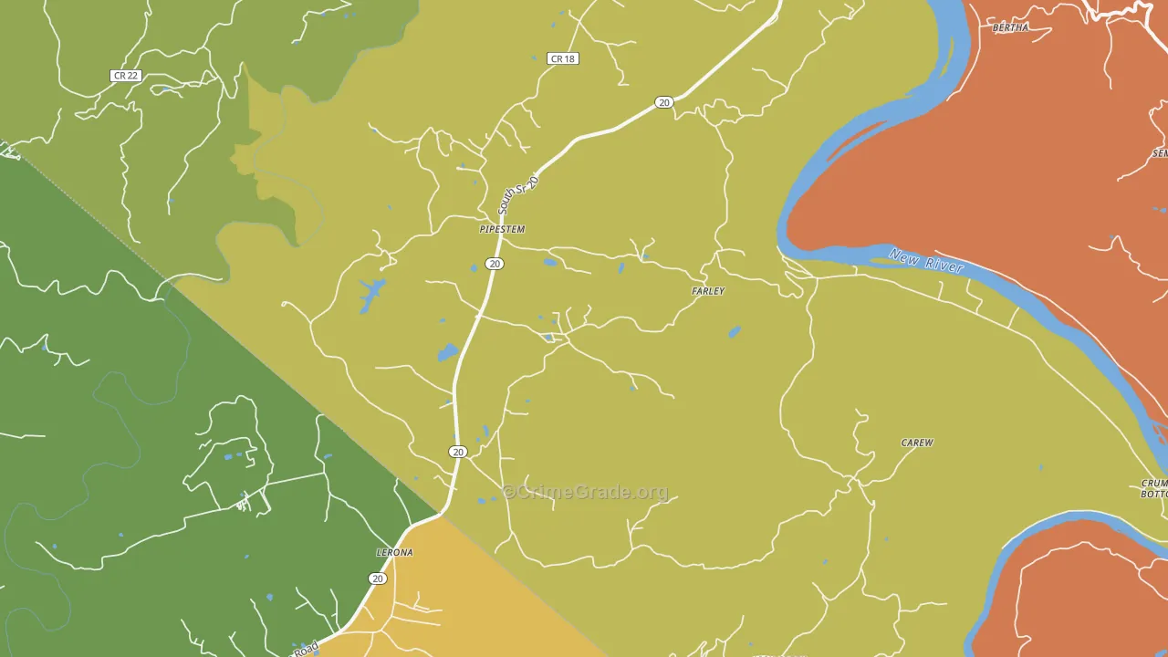 Pipestem, WV Map of Drug-Related Crime Rates
