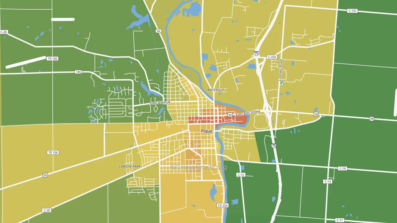 Piqua Historic District, Piqua, OH Map of Drug-Related Crime Rates