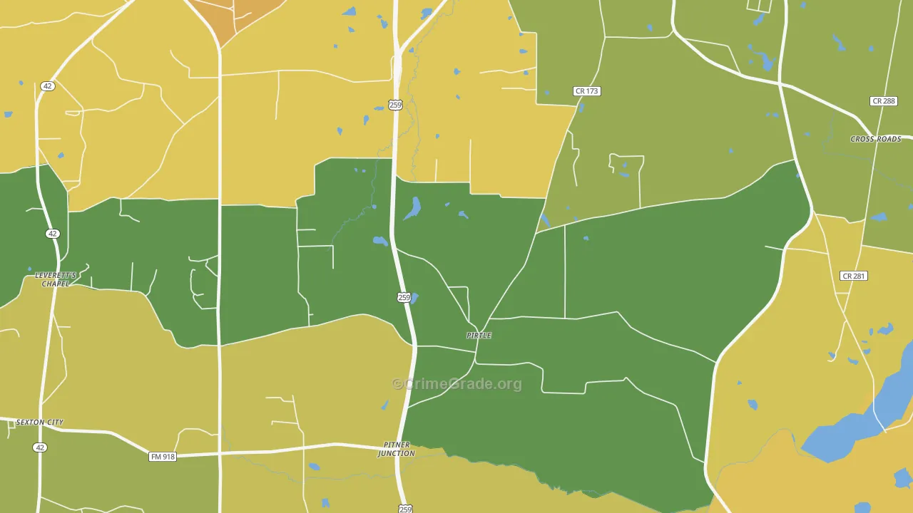 Pirtle, TX Map of Drug-Related Crime Rates