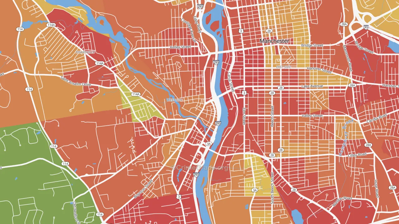 Piscataquog, Manchester, NH Map of Drug-Related Crime Rates