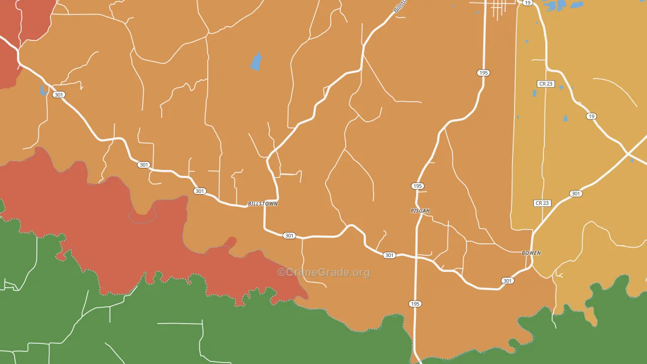 Pisgah, AR Map of Drug-Related Crime Rates