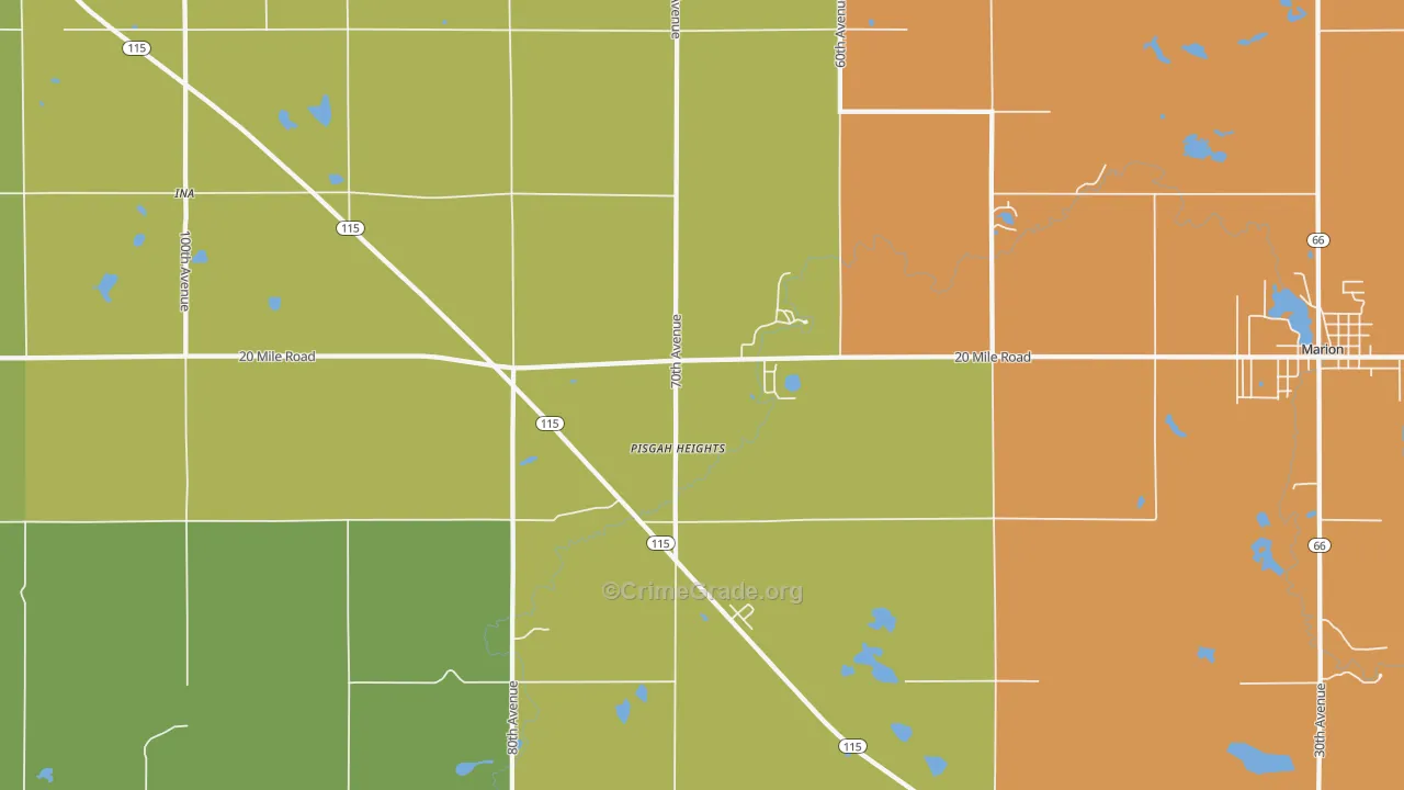 Pisgah Heights, MI Map of Drug-Related Crime Rates