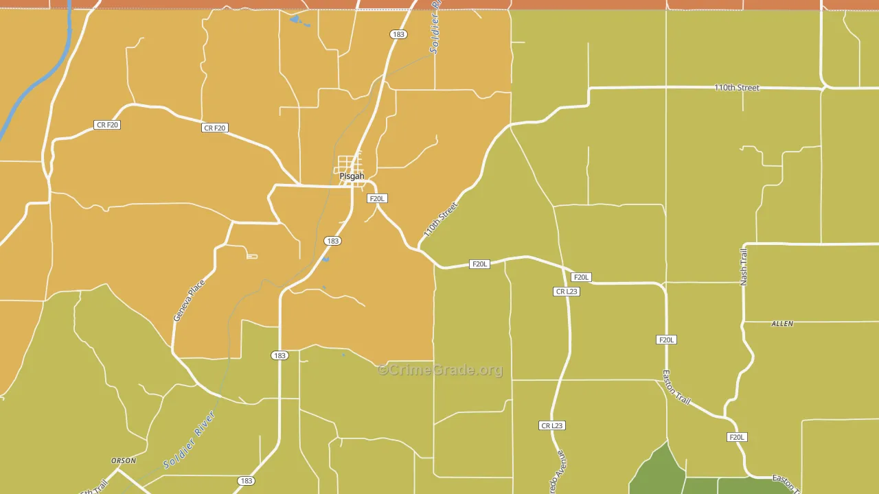 Pisgah, IA Map of Drug-Related Crime Rates