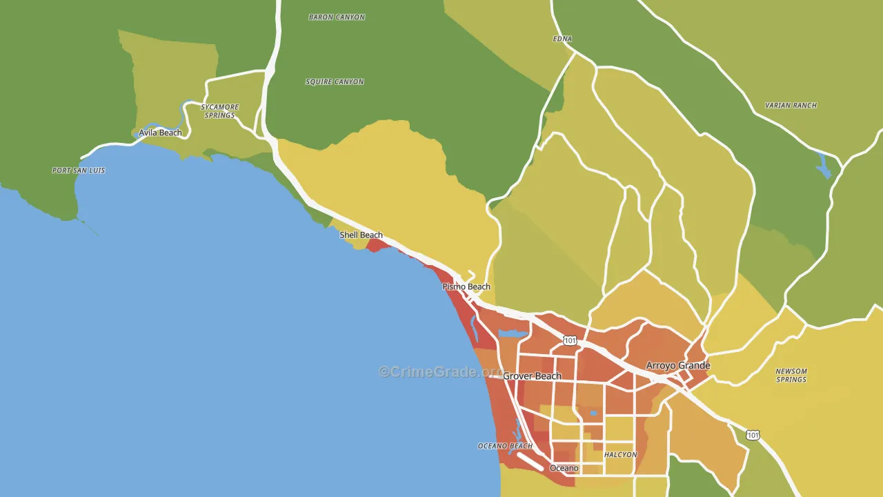 Pismo Beach, CA Map of Drug-Related Crime Rates