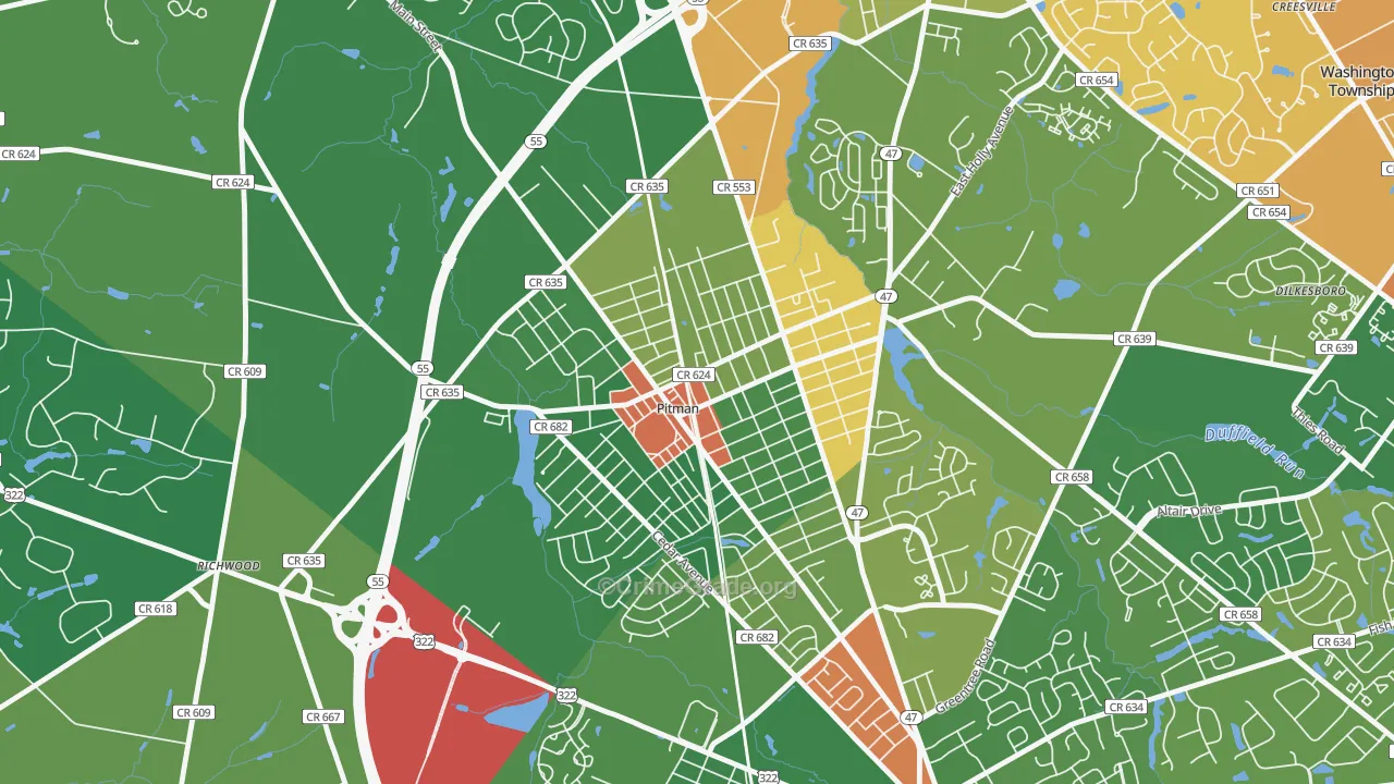 Pitman, NJ Map of Drug-Related Crime Rates