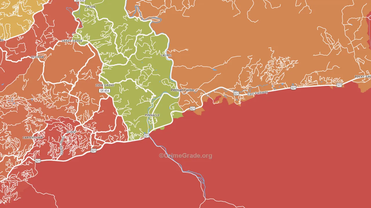 Pittman Center, TN Map of Drug-Related Crime Rates