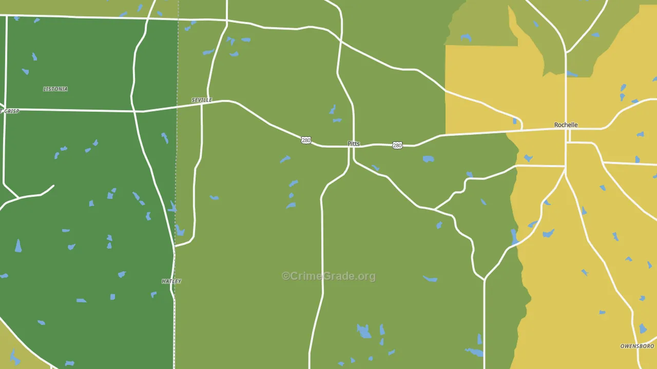 Pitts, GA Map of Drug-Related Crime Rates