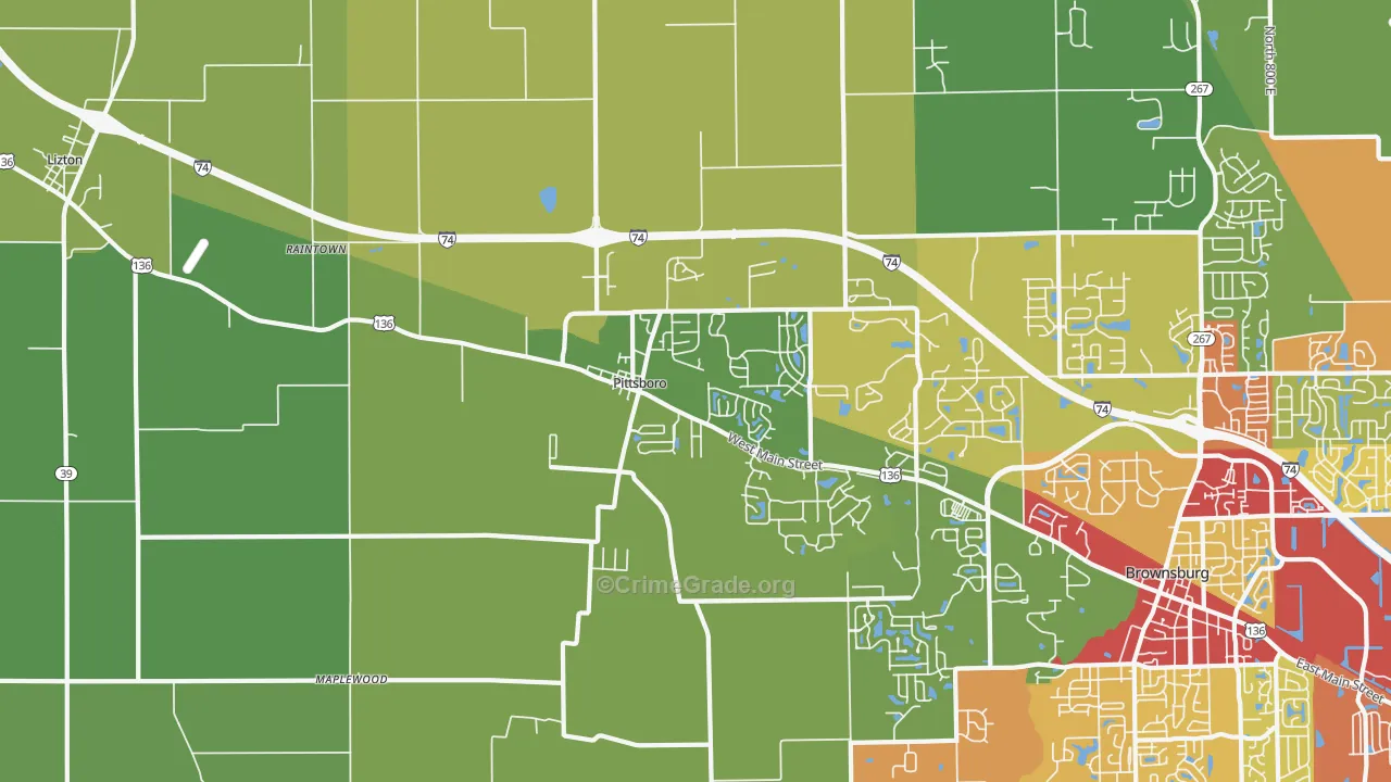 Pittsboro, IN Map of Drug-Related Crime Rates