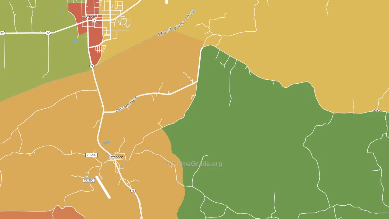 Pittsboro, MS Map of Drug-Related Crime Rates