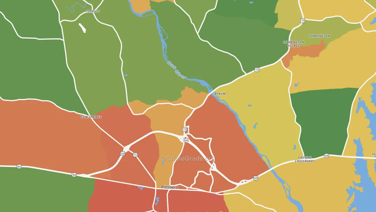 Pittsboro, NC Map of Drug-Related Crime Rates