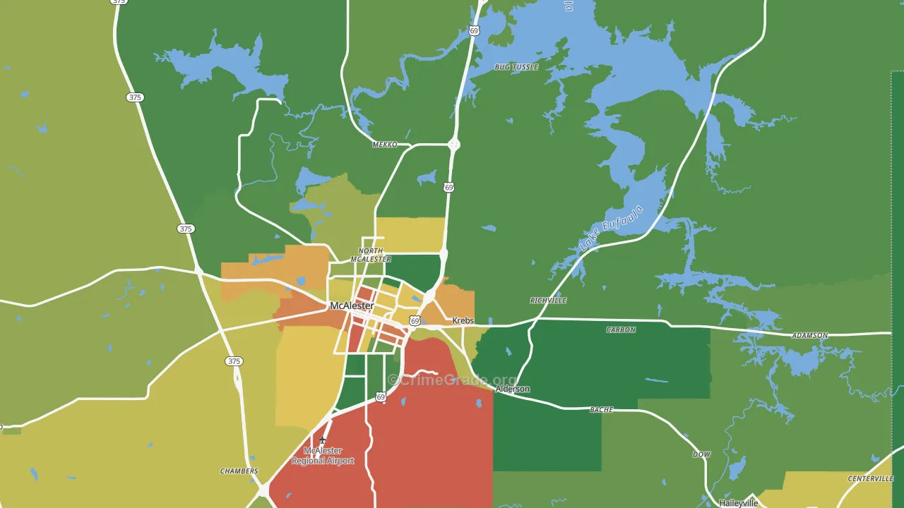 Pittsburg County, OK Map of Drug-Related Crime Rates