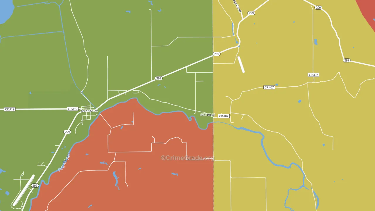 Pittville, CA Map of Drug-Related Crime Rates