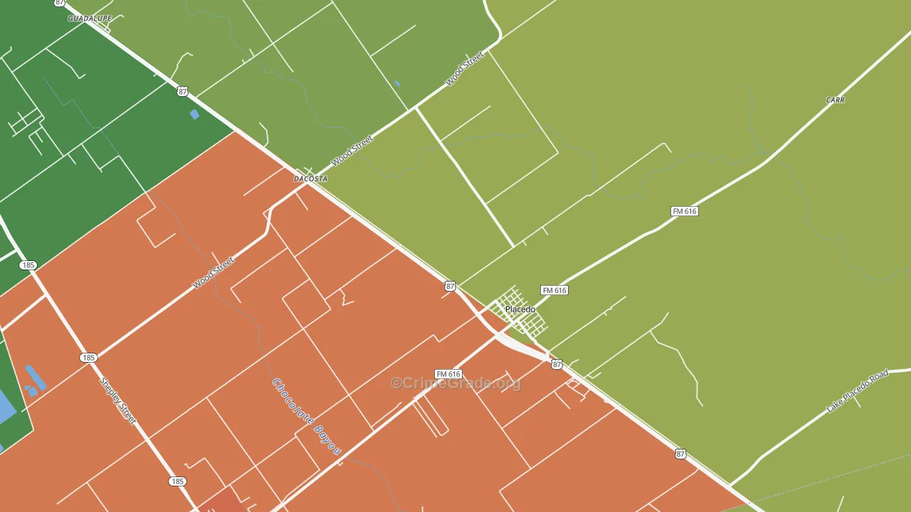 Placedo, TX Map of Drug-Related Crime Rates