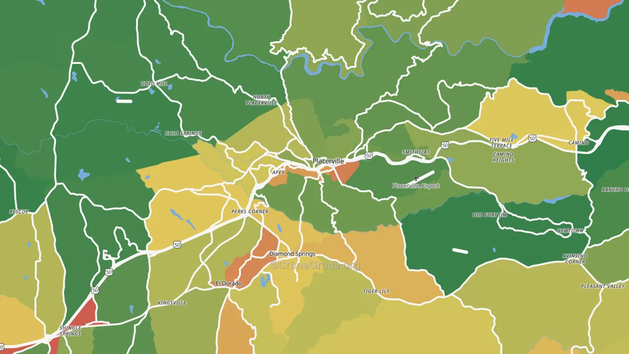 Placerville, CA Map of Drug-Related Crime Rates