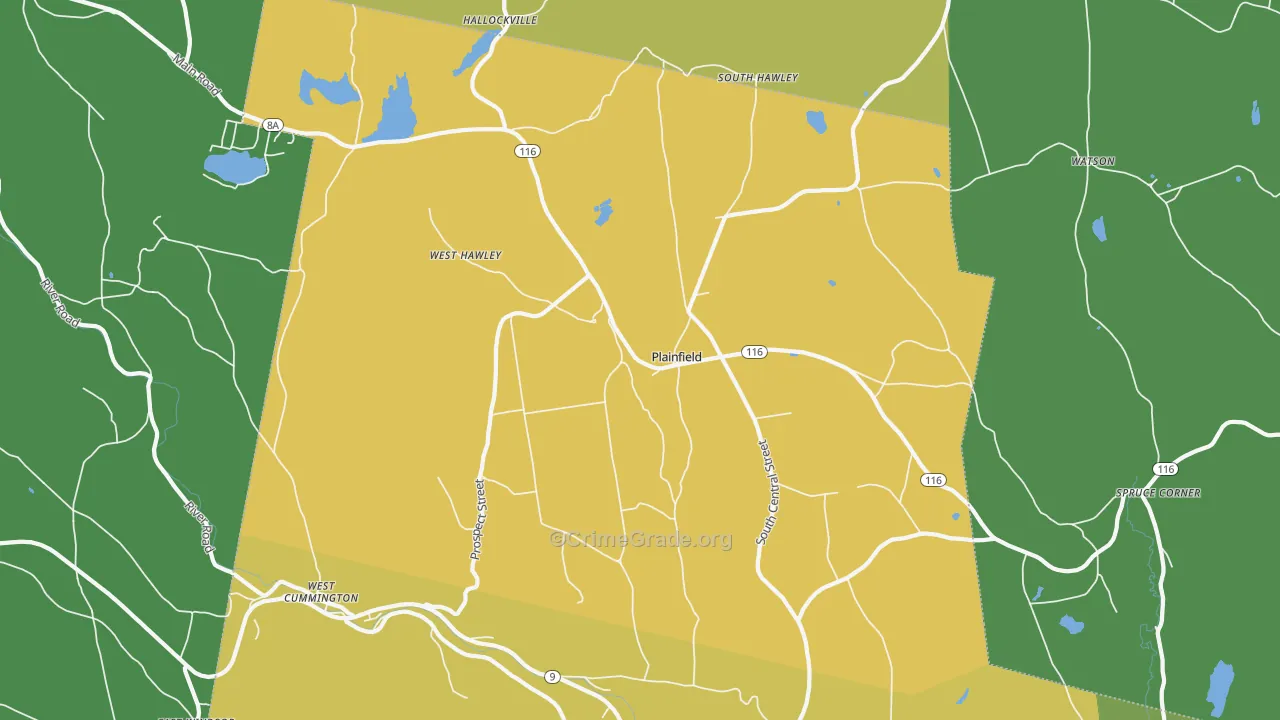 Plainfield, MA Map of Drug-Related Crime Rates