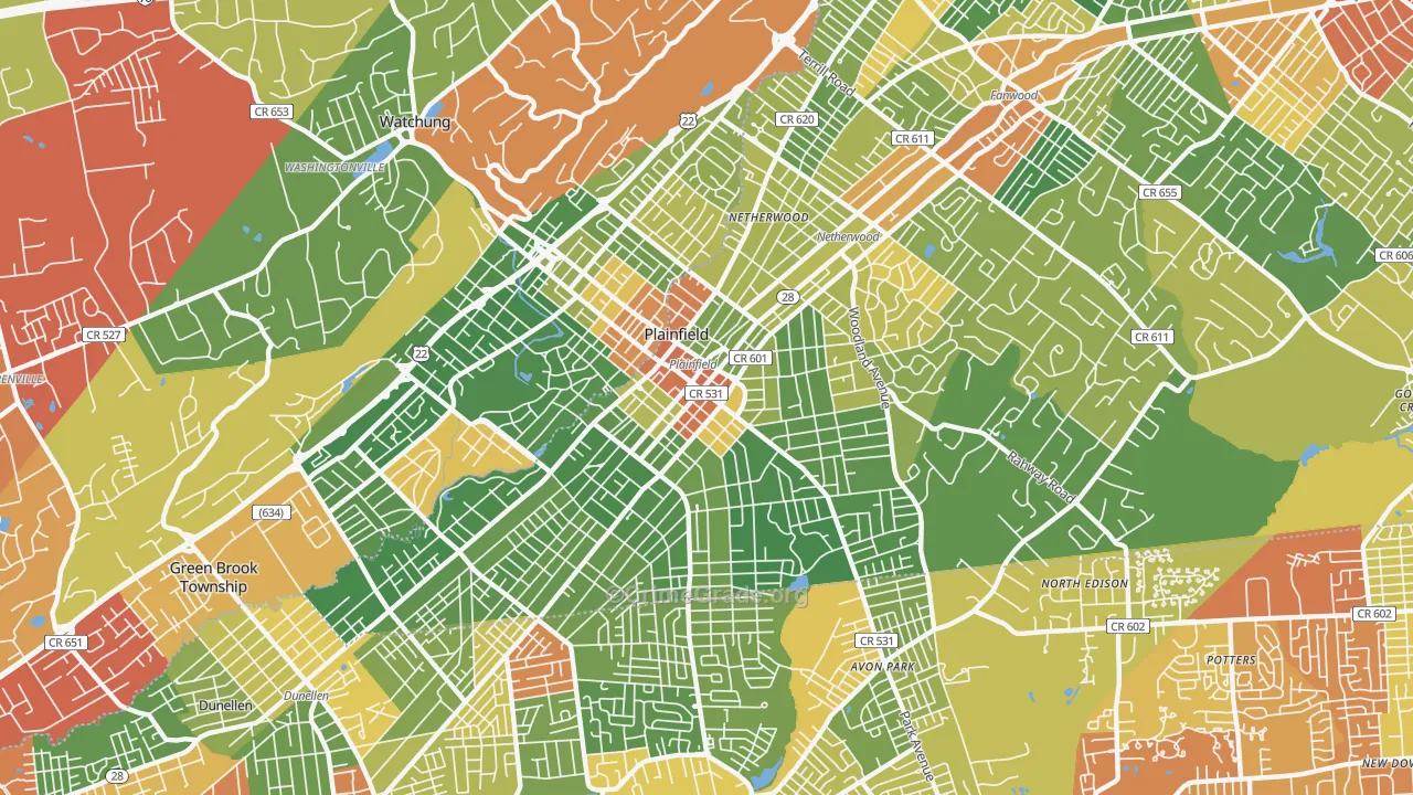 Plainfield, NJ Map of Drug-Related Crime Rates