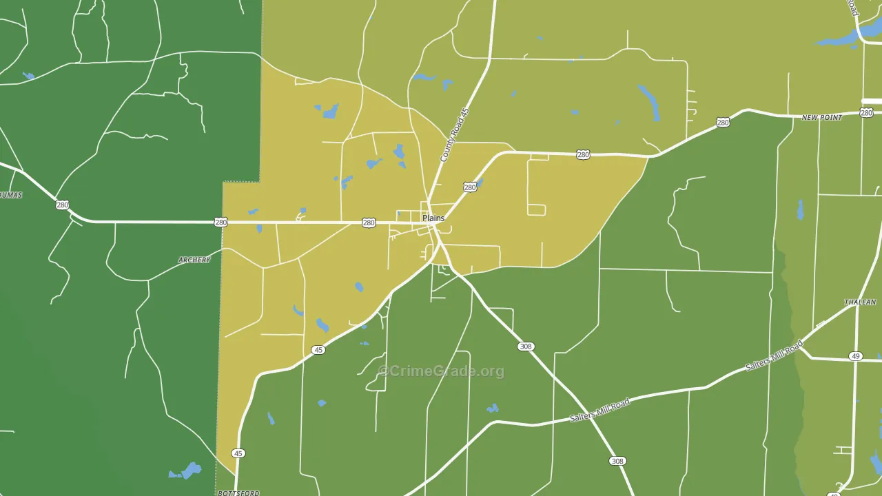 Plains, GA Map of Drug-Related Crime Rates