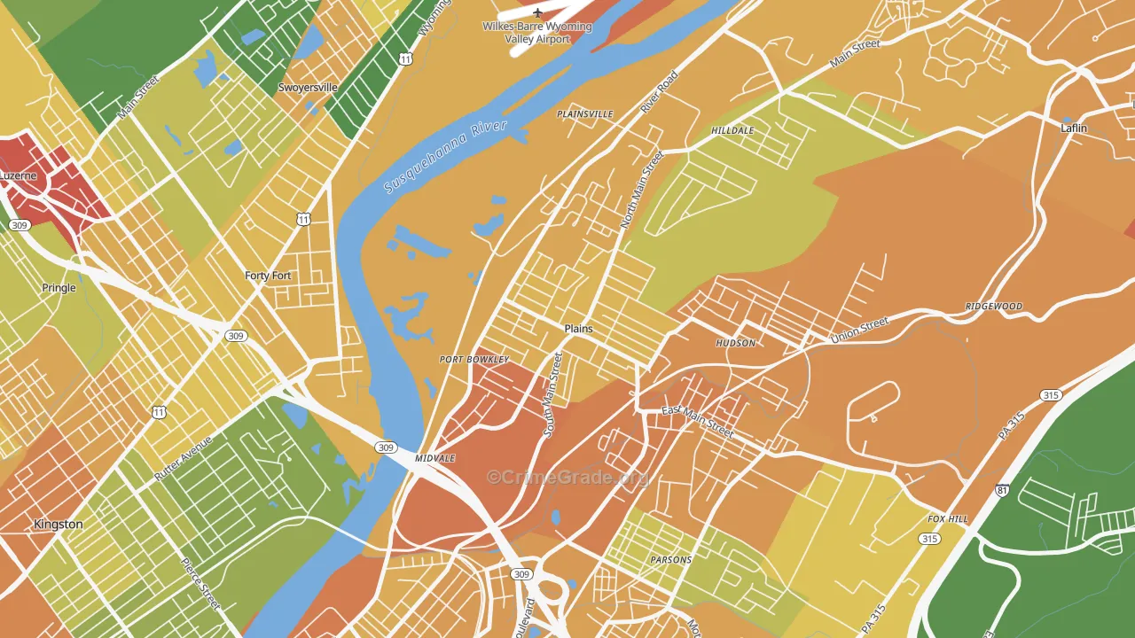 Plains, PA Map of Drug-Related Crime Rates
