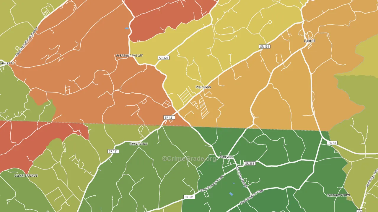 Plainview, TN Map of Drug-Related Crime Rates