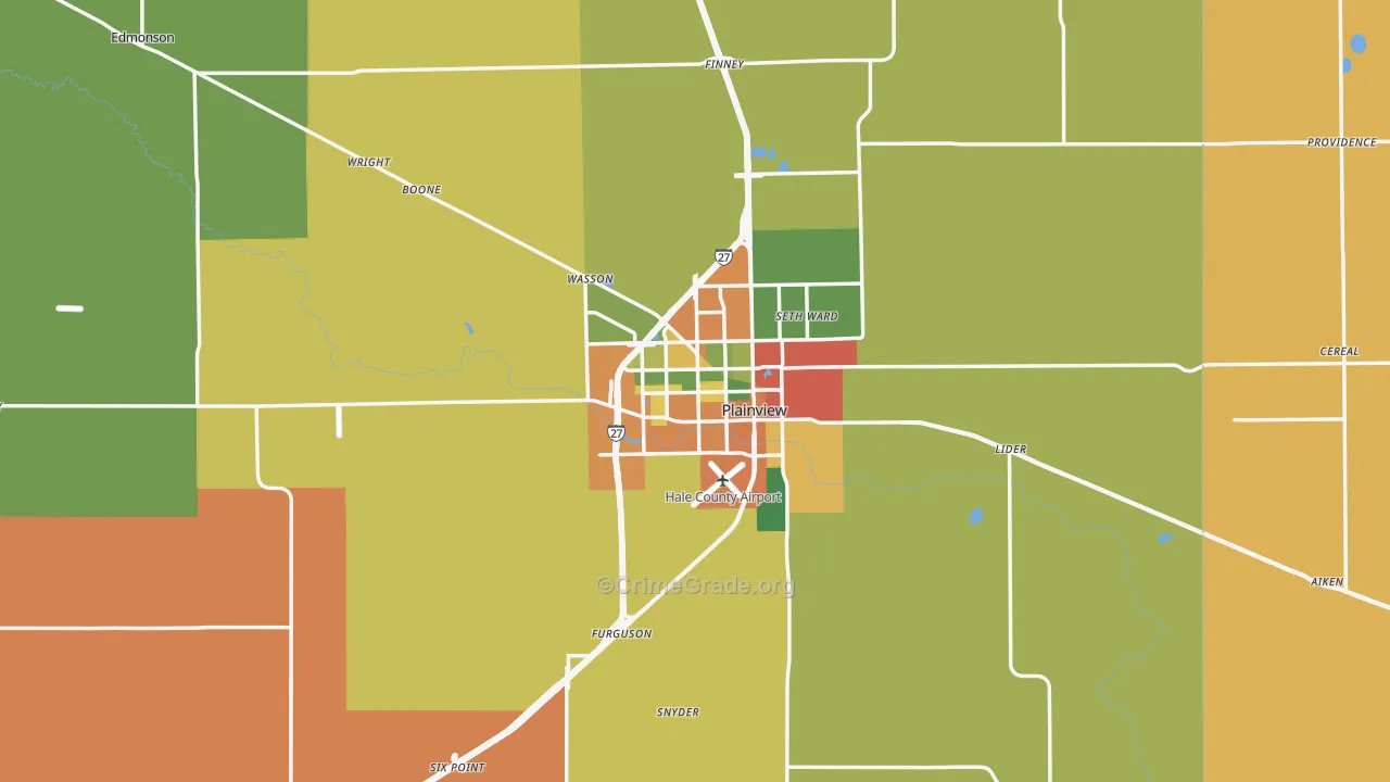 Plainview, TX Map of Drug-Related Crime Rates