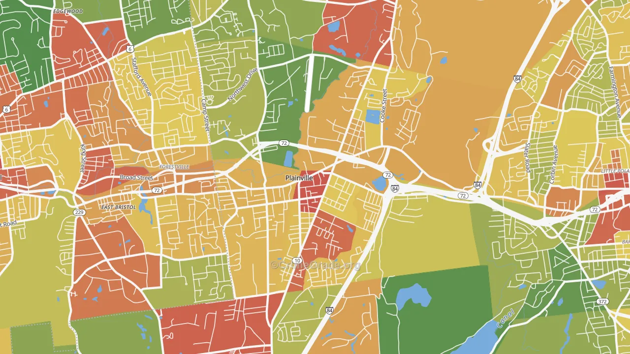 Plainville, CT Map of Drug-Related Crime Rates