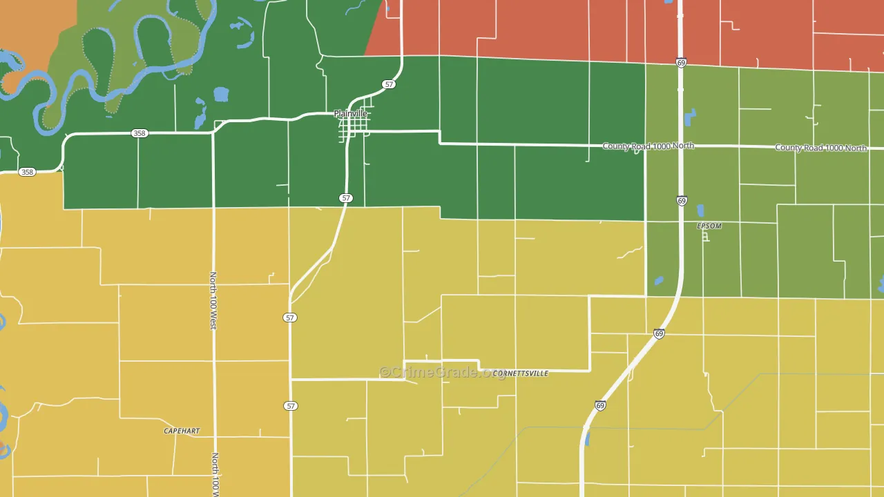 Plainville, IN Map of Drug-Related Crime Rates